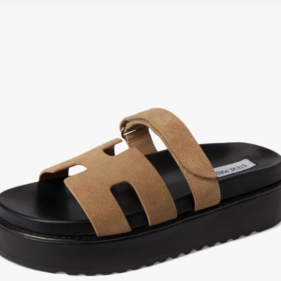 Steve Madden Bigmayven Flatform Slide Sandals in Tan Nubuck - 8M - Picture 12 of 14